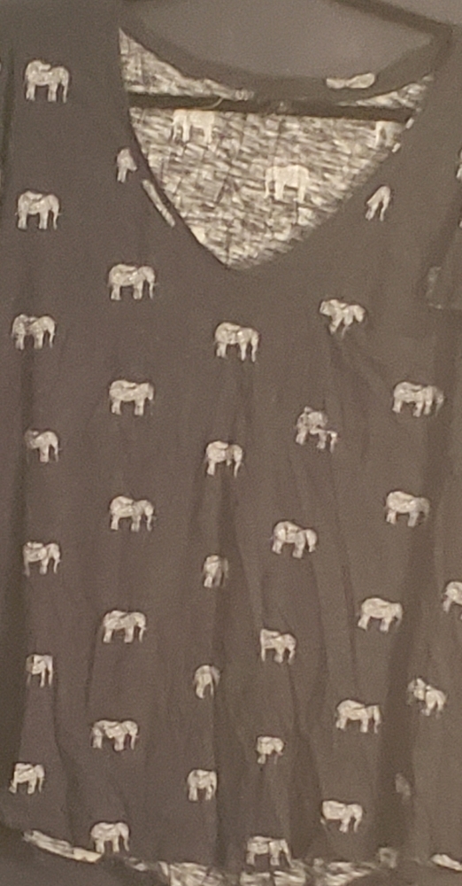 Navy V neck tee with elephant print